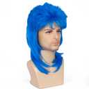 Mullet Wig Blue 80s Men Wig,Punk Rocker Hair Party Daily Halloween Costumes Long Wigs