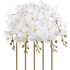 White Orchids Artificial Flowers 5PCS Fake Orchid 35.4" Long Stem Faux White Flowers Silk Orchids That Look Real for Bridal Shower Home Party Wedding Decoration
