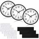 Sasylvia 3 Pcs 10 Inch Wall Clock Battery Operated Round Clock with 3 Pcs Black Acrylic Sheets 4 Sheets of Self Adhesive Vinyl Letter Stickers Alphabet Stickers for School Office Home