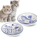 HAPPY KIT 1Pcs Wide Shallow Cat Bowls,8.5oz Colorful Plate Set with Non-Slip Mat,5.7 inch Indoor Ceramic Cats Dish/Dishes Relief of Whisker Fatigue - Microwave and Dishwasher Safe