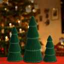 Set of 3 Christmas Tree Velvet Decorations,Dark Green Modern Velvet Cone Christmas Tree Figurine Centerpieces Gifts for Xmas Holiday Table Mantel Living Room Home Decor
