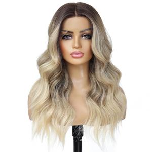 Ombre Blonde Balayage 613 Wavy Wig for Women 20 Inch Middle Part Lace Frontal Wig HD Lace Natural Looking Synthetic Heat Resistant Fiber Wig