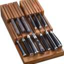 In-Drawer Knife Block, Acacia Wood Kitchen Knife Drawer Organizer, Knife Holder without Knives For Up to 12 Knives Steak Knife Chef Knife