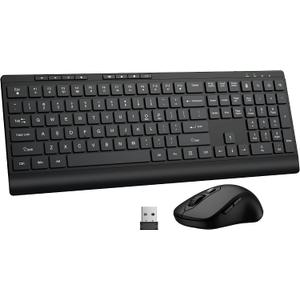 Wireless Keyboard and Mouse Combo, Full Size Quiet Key Computer Keyboard and Cordless Mice with 3 DPI Adjustable, 2.4G Lag-Free, Long Battery Life, Compatible with Windows and Mac Systems, Black