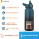 CIVAGO 64 oz Insulated Water Bottle With Straw, Half Gallon Stainless Steel Sports Water Flask Jug with 3 Lids (Straw, Spout and Handle Lid), Large Metal Thermal Cup Mug, Midnight Black
