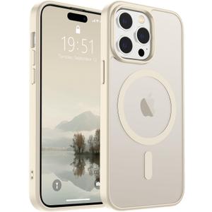 SUPFINE Magnetic for iPhone 14 Pro Max Case (Compatible with MagSafe) (Military Grade Drop Protection) Slim Translucent Matte Shockproof with Anti-Fingerprint Phone Case,Antique White
