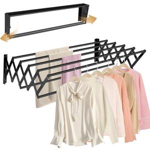 XL-31.5'' Wall Mounted Clothes Drying Rack, 130 lbs Large Capacity Rustproof Retractable Collapsible Drying Rack Easy Install with 7 Drying Rods, Space Saving Towel Clothes Rack for Laundry,Black