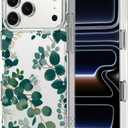 MOSNOVO for iPhone 17 Pro Max Case | Military Grade 6.6ft Drop Tested | Camera Control | Clear with Eucalyptus Design