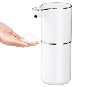 Senyan Automatic Foaming Soap Dispenser，Electric Soap Dispenser Touchless，Upgrade 4-Level Adjustable ，Rechargeable Foam Hand Soap for Kitchen, Bathroom, Wall Mount, 350ml, White