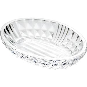 Clear Glass Soap Dish, Oval Bar Soap Holder with Embossed Raised Sides for Bathroom, Sink and Kitchen