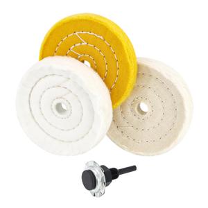 SCOTTCHEN 4" Buffing Polishing Wheel - 1/4" Handle, 1/2" Arbor Hole, Fine, Ultra Fine, Treated Yellow Cotton - 3 Pcs