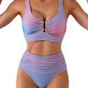 Eomenie Bikini Sets for Women High Waisted Two Piece Bathing Suit U Wired V Neck Swimsuit Adjustable Straps Swimwear, Size: Small