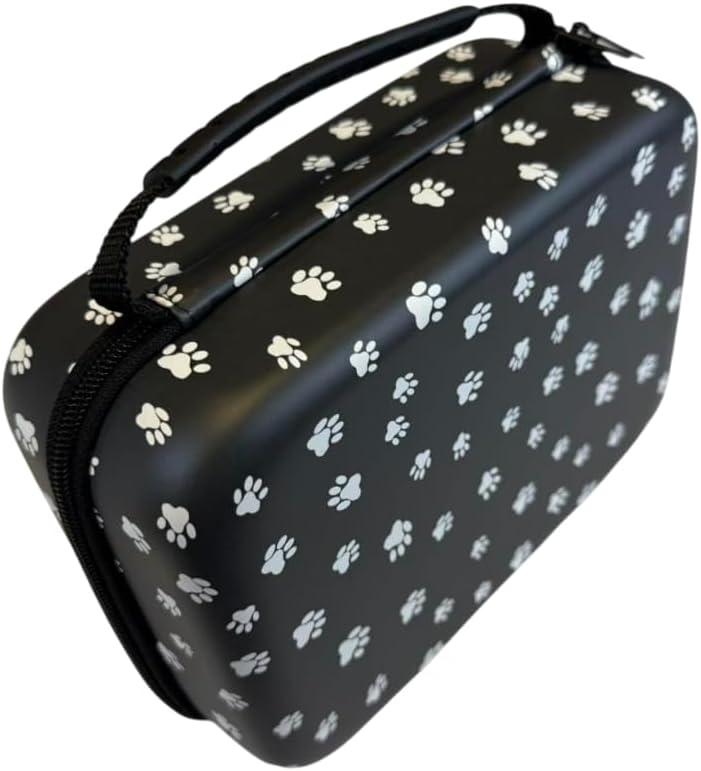 Pet Inhaler Travel Case, Black with Paw Print Design, Cleaning Brush and Pet Care Accessories, Portable Inhaler Carry Case for Dogs, Cats and Horse.