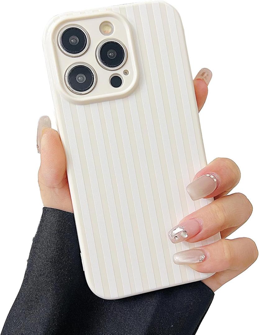 2 x Compatible with iPhone 15 Pro Max Case Cute Aesthetic Striped Phone Case for Girls Women,Soft Silicone Shockproof Protective Designed for iPhone 15 Pro Max Case -White