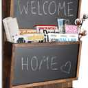 Rustic 2-Slot Mail Sorter Organizer for Wall with Chalkboard Surface & 3 Double Key Hooks - Wooden Wall Mount Mail Holder Organizer  Wall Dcor for Entryway Made of Paulownia Wood - Rustic Brown