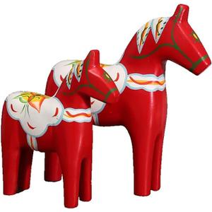 Set of 2 Swedish Wooden Dala Horses, Dalecarlian Horse Figurines, Christmas Ornament Decor for Home, Red