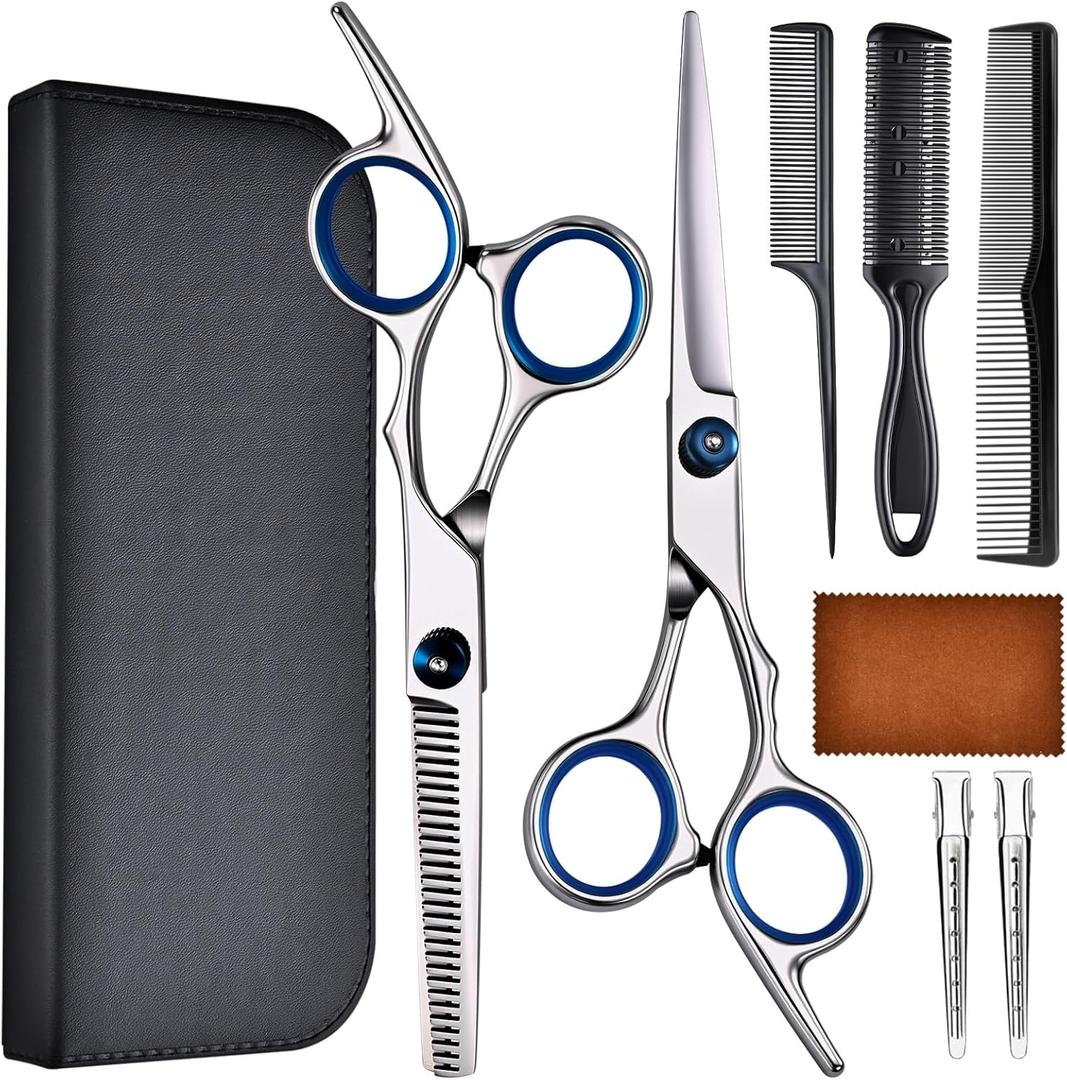 YUQGAOP Hair Cutting Scissors Set, Professional Stainless Cutting Hair Scissors, Barber Hair Cutting Scissors Thinning Shears Sharp Blades Hairdresser Haircut for Women/Men/Kids, LFJ1234
