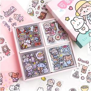 Kawaii Stickers Set (100 Sheets) - Cute PET Transparent Cartoon Animal Flower Decorative Scrapbook Sticker for Bullet Journaling,DIY Arts Crafts,Album,Planners,Junk Journal,Calendars and Notebook