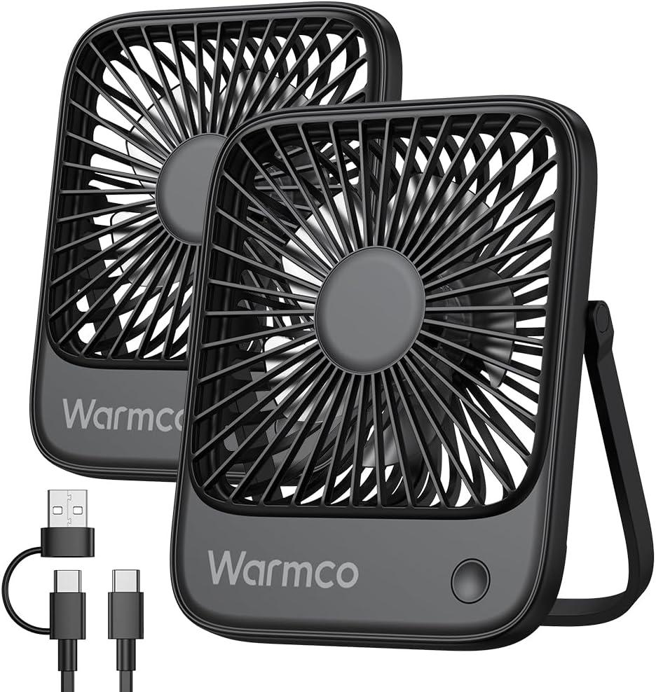 Warmco USB Desk Fan 2Pack, USB C Corded Powered Personal Fan, Strong Airflow Quiet Operation, 3 Speeds Wind Small USB Desktop Fan With 180 Tilt Folding for Office Table Home Black