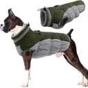 Lelepet Dog Coat Warm Dog Winter Coat Waterproof Dogs Jacket with Harness Built in Reflective Pet Fleece Vest Zip-Up Cold Weather Coats for Large Dogs Turtleneck Windproof Boston Terrier Army Green L