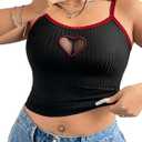 SOLY HUX Women's Plus Size Cami Crop Tops Contrast Mesh Spaghetti Strap Summer Top Black Heart 4XL