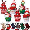 Chuarry 6 Pairs Christmas Socks with 6 Pcs Gift Boxes Winter Warm Fuzzy Fluffy Socks Soft Cozy Colorful Non Slip Slipper Socks Gift Box Set for Women Men Home Indoor Xmas Holiday Gift