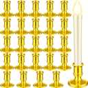Yungyan 24 Pieces Window Taper Candle Holders Plastic Traditional Candlesticks Only for Flameless LED Table Centerpiece Pillar Candle Holder for Halloween Christmas Wedding Dinner Tables (Gold)