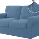 CHUN YI 5 Piece Loveseat Covers, Stretch Couch Covers for 2 Cushion Couch with Separate Backrest and Cushion Covers, Anti-Slip Washable Furniture Protector for Dogs Pets (Medium, Denim Blue)