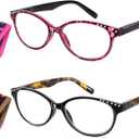 EASY READ 2 Pairs High Magnification Power Reading Glasses for Women,Stylish Lightweight Readers for Women with Spring Hinge (Black/Purple)
