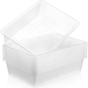 Hoteam 10 Pcs Flat Storage Organizer Tray Bin Letter Size Paper Tray for Classroom Plastic Stackable File Organizer for School Office Teacher Book Organization Clear, 13.78 x 9.84 x 3.15 Inch