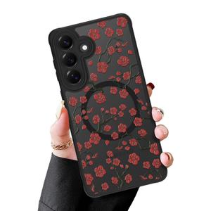 MZELQ Magnetic Case for Samsung Galaxy S26, Red Plum Bossom Floral