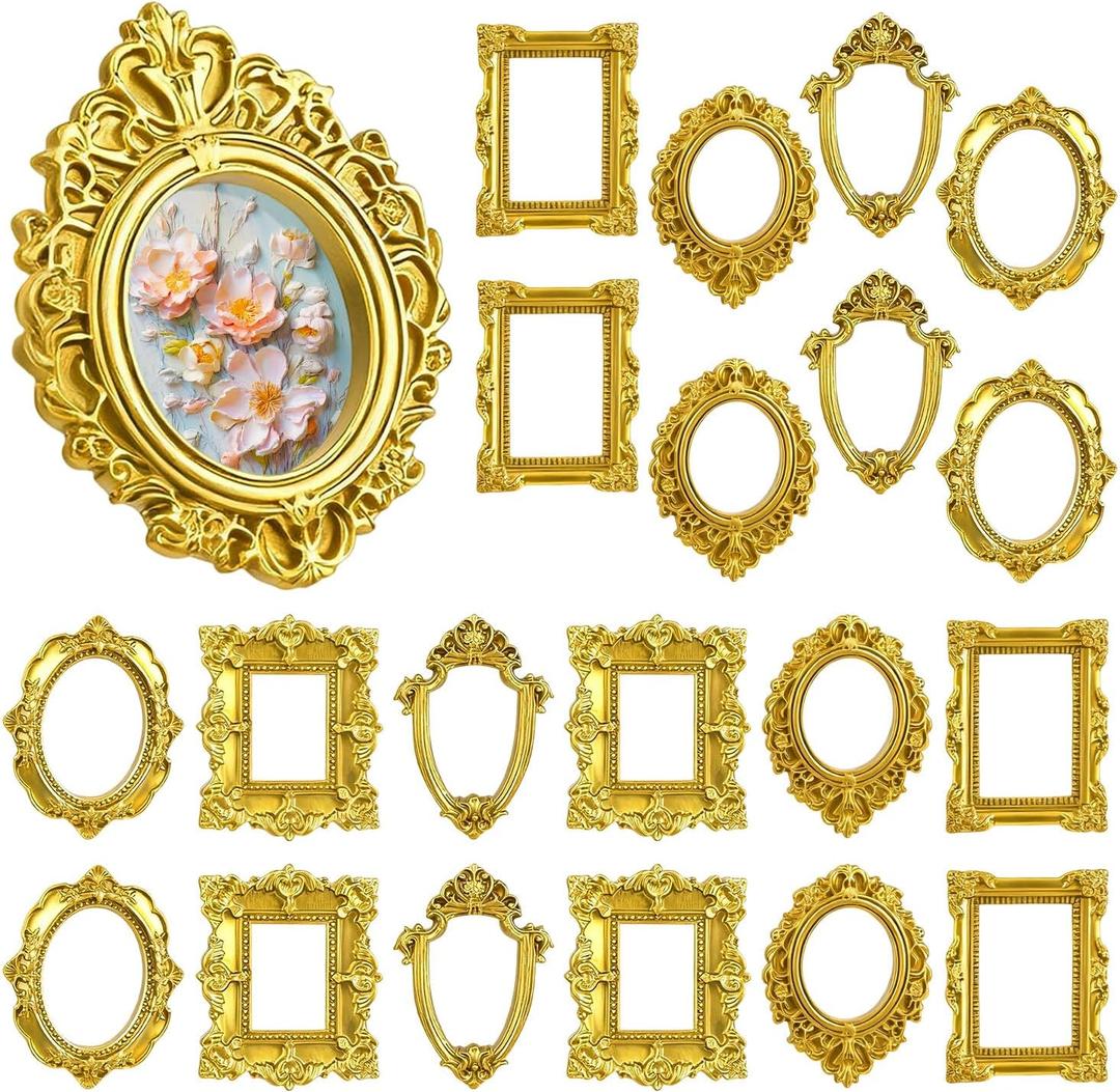 LHSYFBZ 20PCS Mini Vintage Resin Picture Frame, Mini Antique Photo Frame Oval Rectangle for DIY Jewelry Display, Photography Mobile Phone Photo and Wall Decor Hanging