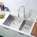 33 Inch Double Bowl Drop In Kitchen Sink Workstation-Bokaiya 33x22 Stainless Steel 60/40 Double Bowl Kitchen Sink 16 Gauge Deep Low Divide Double Sink with Cutting Board, 33 W X 22 D X 10 H