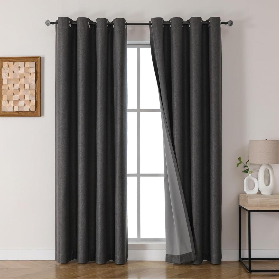 Blackout Linen Textured Curtains, 84 Inches Long, Set of 2 Panels Grommet Top for Living Room,W 52xL 84 Inch, Dark Grey