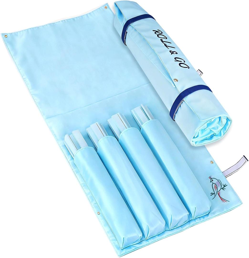 FUYIHGL Mahjong Rack with Pushers Storage Bag - Roll & Go Pink Canvas Sleeve Organizer Fits 4 Racks & Pushers - Travel Mah Jong Accessories and Gifts for Club Party | Rack Carrier Pouch Only (Blue)