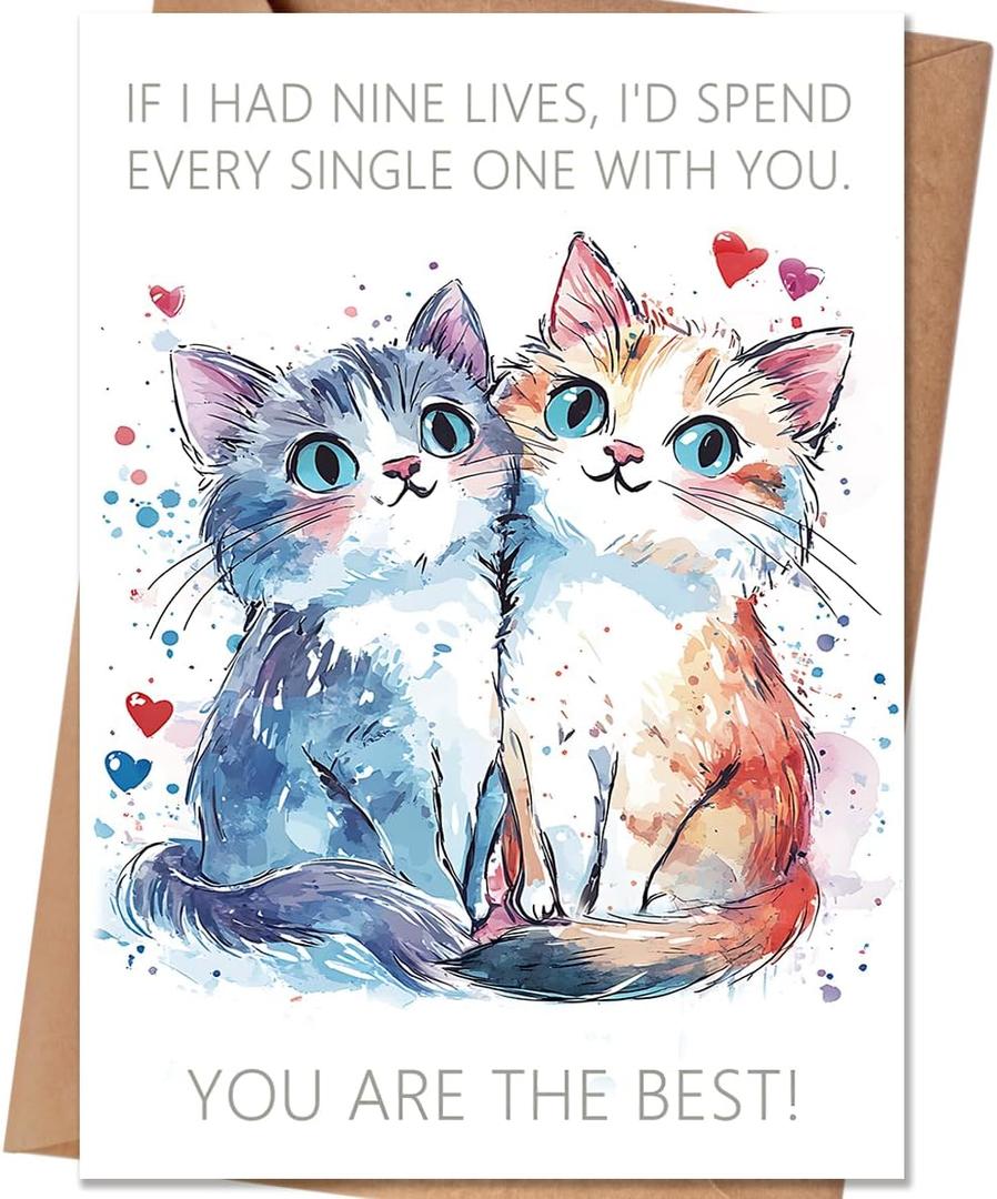 2 x Cat Valentines Day CardsCute Valentines Day Gifts for Her Him, Cat Valentines Day Card Gifts for Wife Husband Boyfriend Girlfriend (Greeting Card-118)