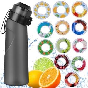 Air Scent Water Bottle Flavor Pods 650ML Fruit Fragrance Scented Water Cup BPA Free 0% Sugar For Fitness And Outdoor (Mattle Black Bottle+12 pods in random flavors)