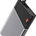 Aaoyun Portable Charger Power Bank, 10000mAh 22.5W PD Fast Charging Powerbank with Built-in USB C Cable, Slim External Phone Battery Pack for iPhone 17/16/15 Samsung S24 Android etc (Grey)