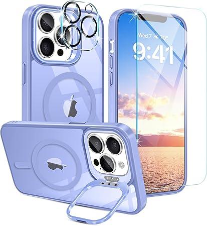 Casewind Magnetic for iPhone 13 Pro Max Phone Case with Invisible Stand,[Built-in Screen Protector + Camera Lens Protector] Compatible with Magsafe Translucent Shockproof iPhone 13 Pro Max Case,Purple