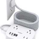 One Beat Cruise Ship Essentials,Travel Power Strip with USB C,Flat Plug Extension Cord with 3 Outlets 4 USB Ports(2 USB C),15 ft Desk Wall Outlet Extender,Non Surge Protector for Cruise,Dorm Room,ETL (White)