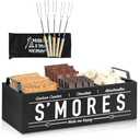 S'Mores Station, Farmhouse Smores Caddy with Handles, Smores Kit for Fire Pit Smores Maker Box, Smores Bar Station with 5Pcs Extendable Marshmallow Roasting Sticks, Camping Essentials Gear Accessories