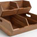 Acacia Wood Pantry Storage Bins, Stackable Storage Baskets Potato and Onion Storage Bins, Pantry Organizer Wooden Baskets Organization and Storage, Set 3 Pieces