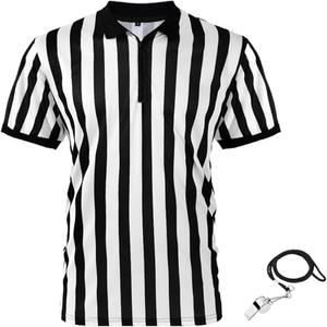 Syhood Referee Shirt Costume Men Women, Whistle Black and White Striped Football Soccer Official Ref Shirt Jersey, 2XL