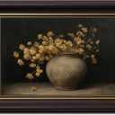 Gold Hydrangea Dark Brown Framed Canvas Wall Art Moody Hydrangea Painting Decor Pictures Dark Farmhouse Vintage Flower Bedroom Living Posters Prints for Corridor Classroom Kitchen Room Decoration