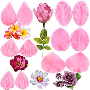 ZiXiang Gumpaste Flower Silicone Veining Mold Rose Veined Fondant Molds Gum Paste Peony Flower Mold Plumeria Daisy Orchid Molds For Sugar Craft Cake Decorating Candy Polymer Clay Set Of 6