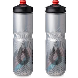 HydraPak Polar Surge Insulated Bike Water Bottle 2-Pack (20oz or 24oz) - High Flow, Fits Most Bike Cages, For Cycling & Sports (Ascent Silver)