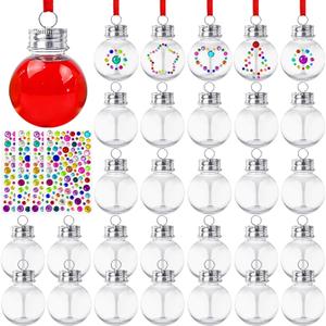 30 Pcs Clear Plastic Ornaments Balls,Booze Balls,Christmas Fillable Tree Hanging Ornaments Water Bottle Bulbs with Rhinestone Stickers for Wedding Party Christmas Decor