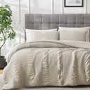 Seersucker Beige Twin size Comforter Set, 2 Pieces- Soft Washed Microfiber Tan Comforter with 1 Pillowcase sham, Cream Fluffy Down Alternative Bedding Comforter Sets for All Season (68x90 inches)