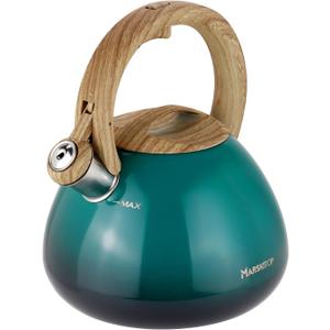 MARSKITOP Tea Kettle Teapot for Stovetop, 2.6 Quart Stainless Steel Tea Pot for Stove, Stove Top Whistling Tea Kettle with Anti-Hot Handle, Suitable for All Heat Sources, Green