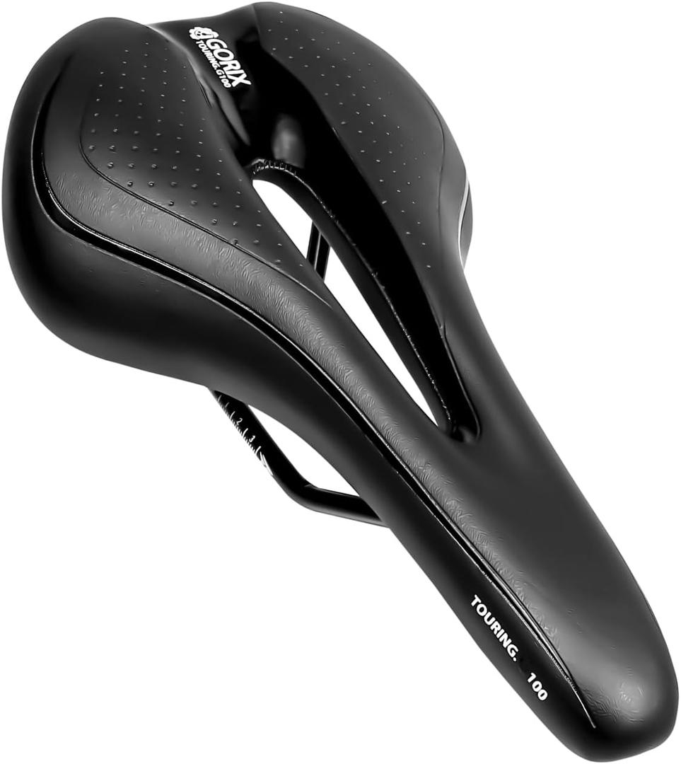 GORIX Bike Saddle Seat Comfortable Cushion with Rail Mountain Road Bicycle for Men and Women (GX-C19) (All Black)